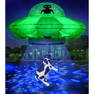 Inflatable Alien Party Decorations 4.2FT Alien UFO Cow Abduction Halloween Decor